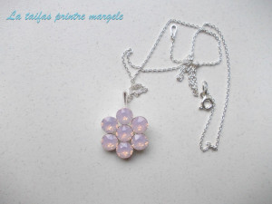 Sterling silver flower pendant with 7 Swarovski chatons Rose Water Opal