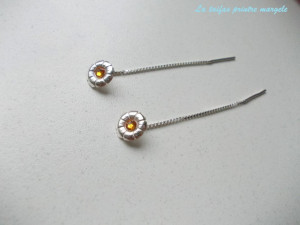 Sterling silver flower-shaped chain earrings with Topaz Swarosvki Rhinestone