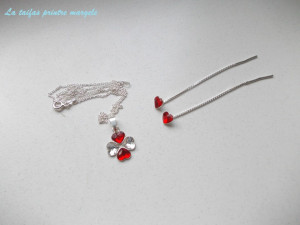 Sterling silver pendant and chain earrings with Swarovski red heart Light Siam