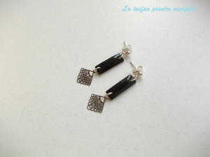 Cercei din argint cu Cristale Swarovski Cosmic Baguette Jet şi accesorii filigranate - Img 2