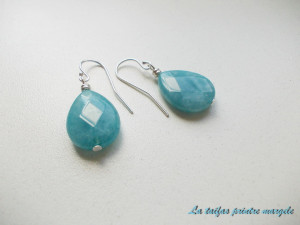 Flat teardrop faceted angelite earrings