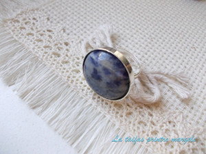Inel din argint reglabil rotund cu sodalit 20 mm