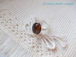 Inel reglabil din argint cu ochi de tigru oval 14 mm