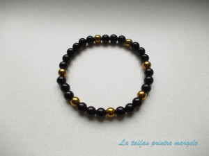 Onyx and golden hematite elastic bracelet