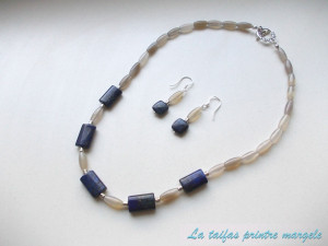 Set cercei şi colier din agate gri şi lapis lazuli
