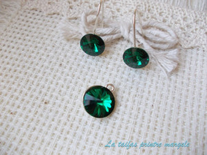 Set cercei şi pandant din argint cu cristale Swarovski rivoli Emerald