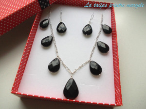 Set colier şi cercei din lacrimi faţetate de onix - Img 3