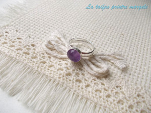 Sterling silver adjustable ring with 8 mm round  amethyst