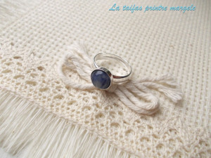 Sterling silver adjustable ring with round sodalite 8 mm