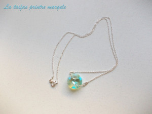 Sterling silver chain with Swarovski Crystal octagon Light Peridot Blue - Img 3