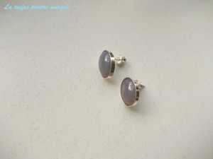 Sterling silver earstud earrings with grey oval agate 14 mm