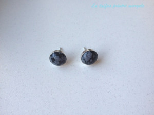 Sterling silver earstud round snowflake obsidian 10 mm