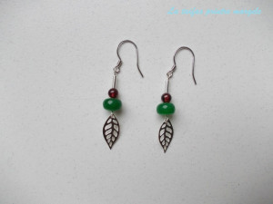 Sterling silver leaf earrings with jade and garnet