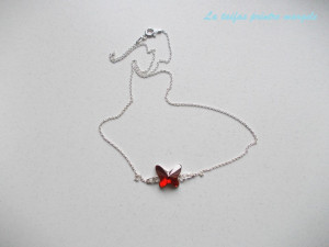 Sterling silver pendant and chain with Swarovski Crystal butterfly Red Magma