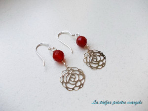 Sterling-silver rose earrings with faceted carnelian