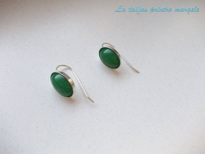 Cercei din argint cu agat verde oval 14 mm