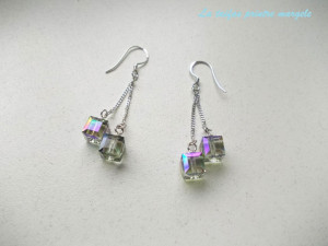 Cercei lungi din argint cu Cristale Swarovski cuburi Paradise Shine