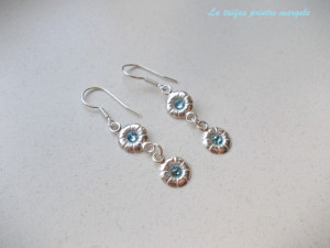 Cercei lungi din argint flori cu Rhinestone Swarovski Aquamarine