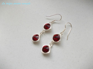 Cercei lungi romburi din argint cu Cristale Swarovski rivoli roşu Siam