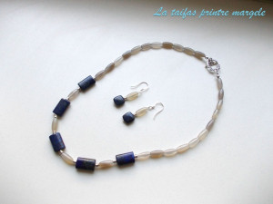 Grey agate and lapis lazuli necklace - Img 3