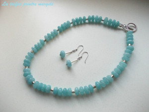 Necklace and earrings set of faceted disk angelite