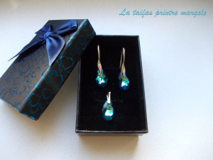 Set cercei şi pantantiv argint cu Cristale Swarovski lacrimă Bermuda Blue