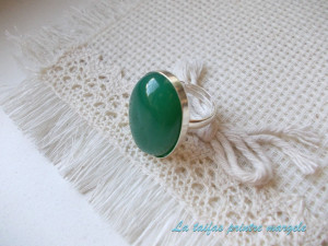 Sterling silver adjustable oval ring with green agate 25 mm - Img 2