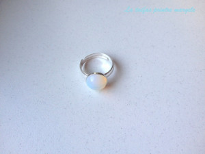 Sterling silver adjustable ring with round opalite 10 mm