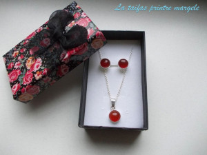 Sterling silver earrings and pendant set with carnelian 8 mm