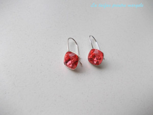 Cercei din argint cu tortiţă închisă cu Cristale Swarovski Fancy Square Padparadscha