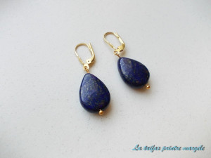 Gold-plated sterling silver earrings with lapis lazuli teardrops