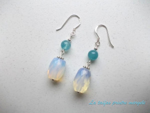 Long earrings with cylindrical faceted opalite