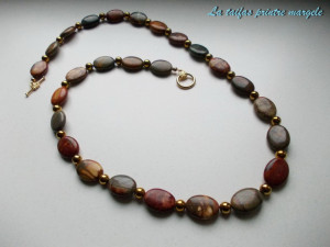 Oval Picasso jasper and golden hematite necklace