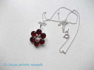 Pandantiv din argint floare cu 7 Cristale Swarovski chaton Ruby şi Crystal