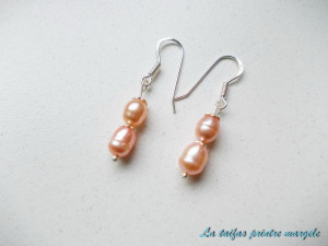 Peach natural cultured pearl earrings