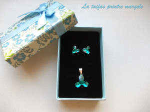 Set cercei şi pandantiv argint cu Cristale Swarovski Molecule Blue Zircon