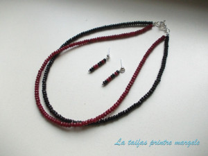 Small faceted ruby agate and onyx necklace and earrings set