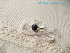 Sterling silver adjustable ring with round blue goldstone 8 mm