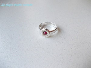 Sterling silver adjustable ring with Swarovski rhinestone ruby