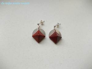 Sterling silver disk earrings with red breciated jasper