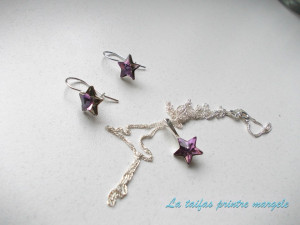 Sterling silver earrings and pendant set with  Swarovski Crystals Fancy Star Vitrail Light
