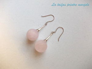 Sterling silver earrings with matt spheres of rose quartz