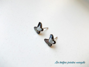 Sterling silver earrings with Swarovski Crystals Fancy Butterfly Silver Night