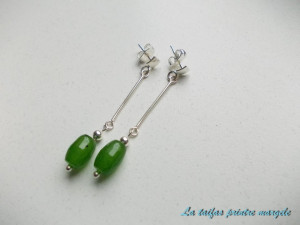 Sterling silver long earrings with cylindrical green agate