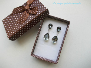 Sterling silver long earrings with fancy drop Swarovski Black Diamond