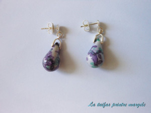 Sterling silver teardrop rainflower jasper earrings