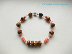 Tiger eye and salmon coral bracelet