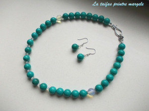Turquoise and opalite earrings and necklace set