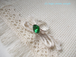 Inel reglabil din argint cu Cristal Swarovski verde Fancy Square Dark Moss