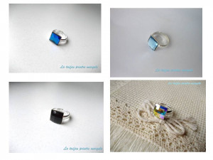 Inel reglabil din argint cu diferite variante de Cristal Swarovski pătrat 10 mm